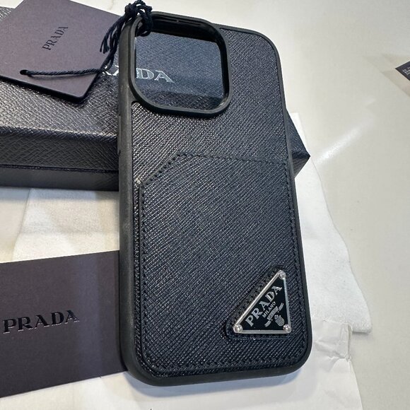 Prada Iphone Saffiano textured leather  14 pro case NWT & Box $600 - Picture 1 of 3